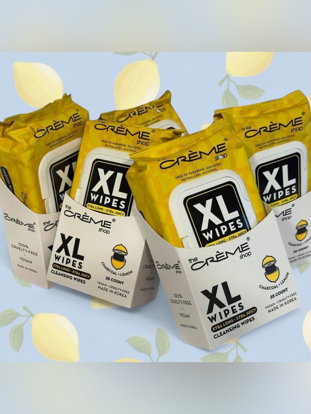 FIVE (5) Pack - HTF 28-count The Creme Shop XL Wipes Charcoal Lemon
